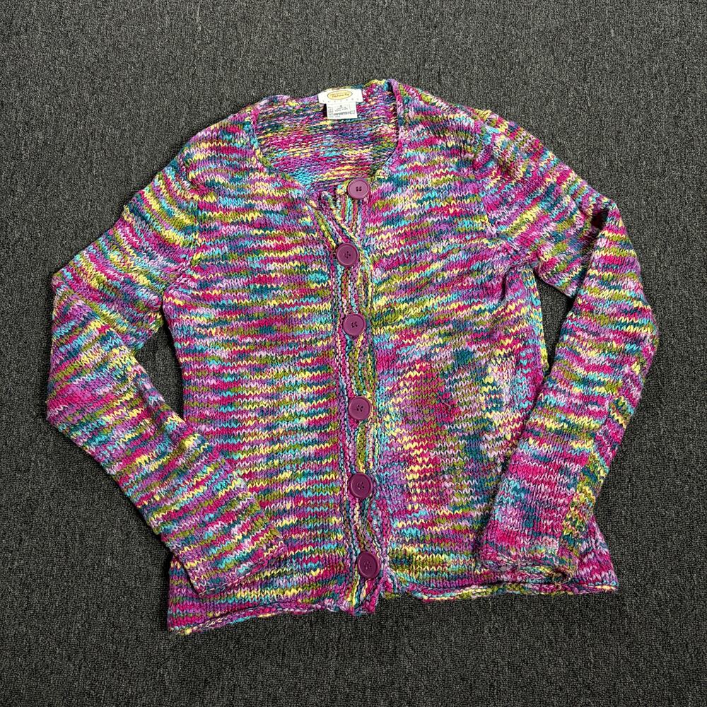 Vintage Y2k Multicolor Knit Cotton Pink Longsleeve Button up Sweater Talbots S